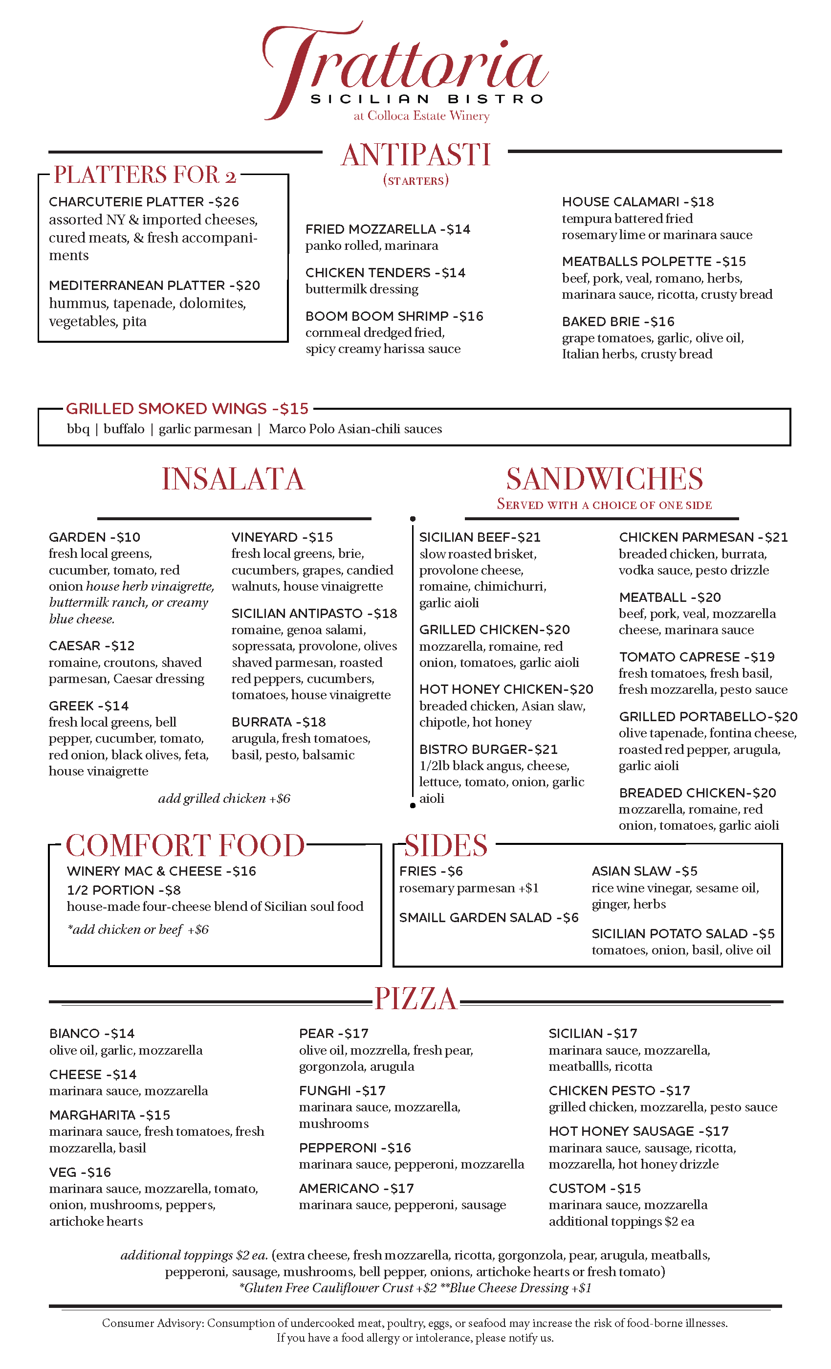Trattoria Sicilian Bistro — Colloca Estate Winery